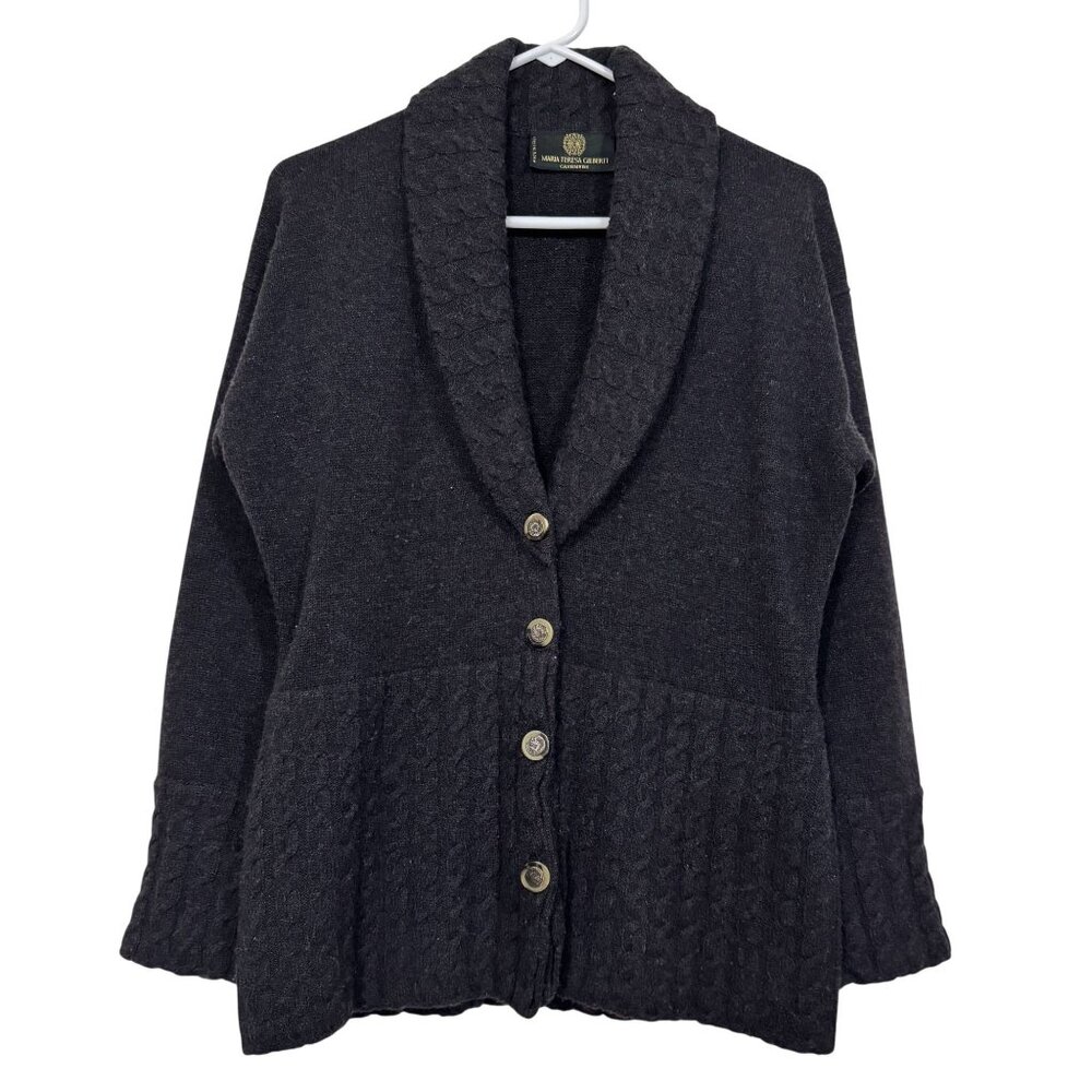 Vintage Maria Teresa Gilberti Italian Cashmere Black Shawl Collar Cardigan M